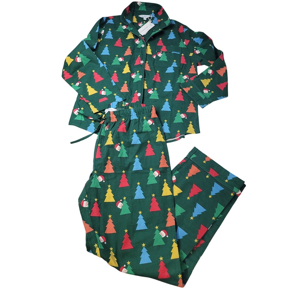 The Company Store Mens Christmas Tree Santa Pajama Set‎ Green Mens Small NWT
